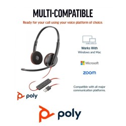 Auricular Poly Blackwire 3220 USBC y A Binaural