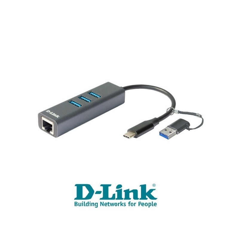 DLink USB C USB to Gigabit Ethernet Adapter with 3 USB 3.0 Ports