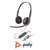 Auricular Poly Blackwire 3220 USB C  Adaptador USB A 8X228AA  Binaural, control de llamadas en el cable, descolgar colgar volumen y mute Estandard.
