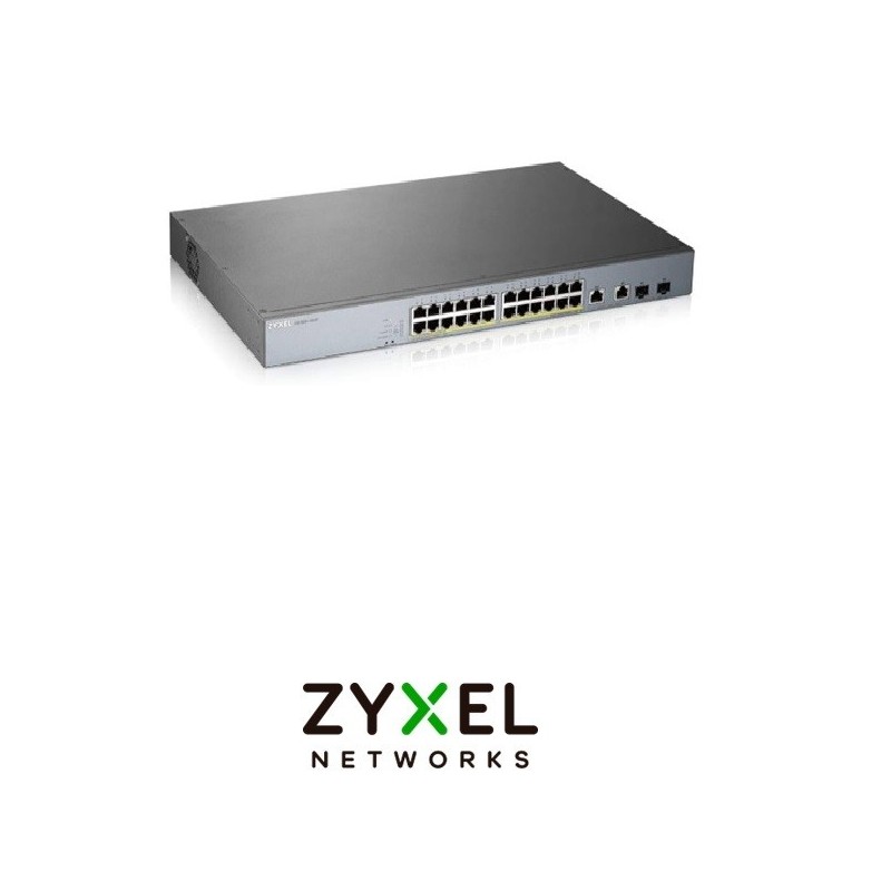 Switch Zyxel gestion web 24 x 100/1000 BaseT 2 combo 24 x POE 375W recomendado para escenarios CCTV