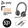 Auricular Poly Blackwire 8225 USB C  Adaptador USB A Cancelación Activa de Ruido ANC Luz de Aviso con funda transporte.