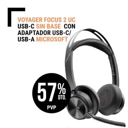Auricular Poly Voyager FOCUS 2 UC USB C Sin Base con Adaptador USB C USB A Microsoft Bluetooth Binaural con ANC Cancelación activa de ruido Carga Auricular USB C