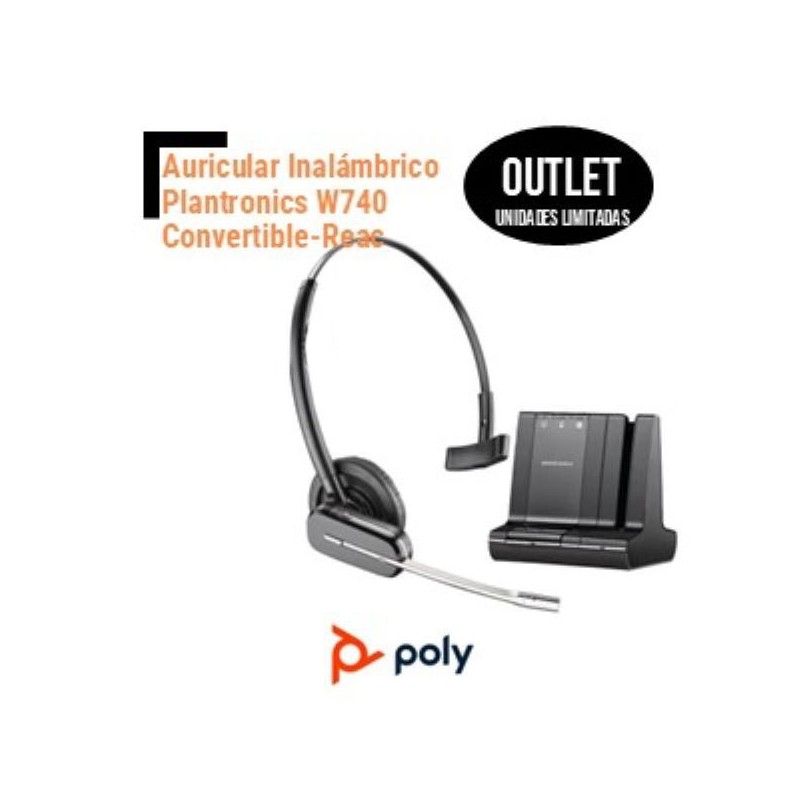 Auricular Inalámbrico Poly Savi W740 Estandar Convertible Conexión Teléfono Ordenador y Movil  OUTLET  Reacondicionado  Base  auricular  diadema  alimentador.