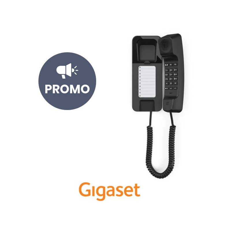 Teléfono Góndola Gigaset Desk 200 Negro, Sobremesa o Pared con 10 teclas de marcación rápida.