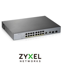 Switch Zyxel gestion web 16 x 100/1000 BaseT 2 combo 16 x POE 250W recomendado para escenarios CCTV