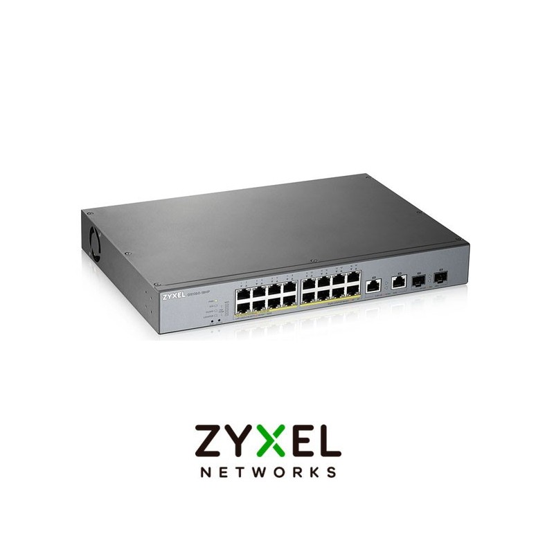 Switch Zyxel gestion web 16 x 100/1000 BaseT 2 combo 16 x POE 250W recomendado para escenarios CCTV