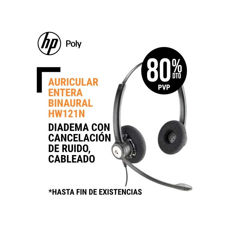 Auricular Poly Entera Binaural HW121N Diadema con Cancelación de Ruido Cableado