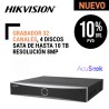 Grabador Hikvision 32 canales 4 discos SATA de hasta 20 TB resolución 8MP AcuSearch AcuSeek Acusense placa del vehículoconteo personas 