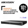 Grabador Hikvision 8 canales 2 discos SATA de hasta 20 TB resolución 8MP alarma 4E  1S ANPR AcuSearch AcuSeek Acusense Color de la placa Color del vehículo Conteo personas GUANLAN