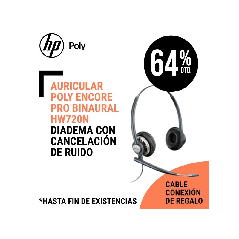 Auricular Poly Encore Pro Binaural HW720N 8R707AA Diadema con Cancelación de Ruido Cableado