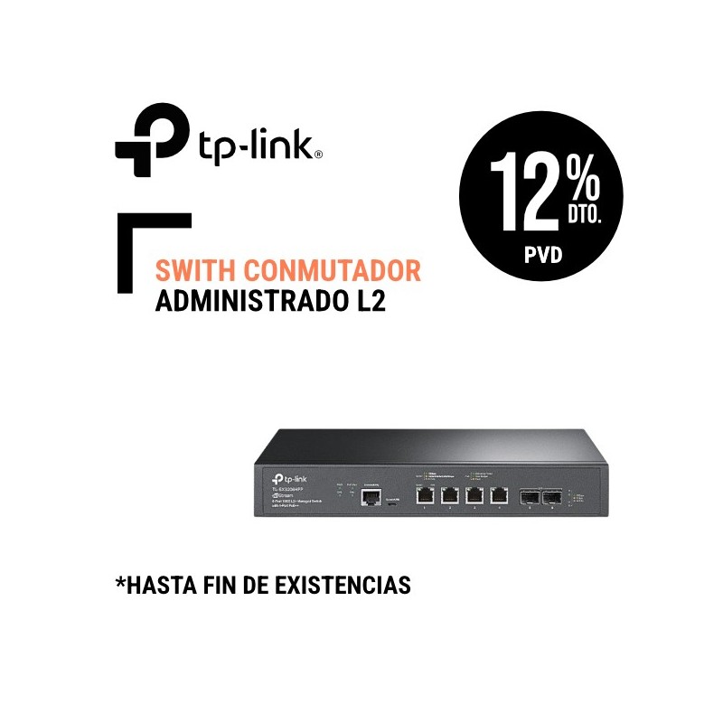 Swith TpLink Conmutador administrado L2 JetStream de 4 puertos 10G BaseT y 2 puertos 10GE SFP con PoE de 4 puertos  4 puertos 10G PoE 2 ranuras 10G SFP puerto de consola RJ45  MicroU