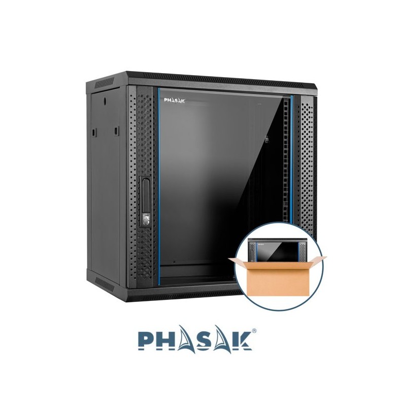 Rack mural 19" Phasak 12U 600x450,MONTADO, Altura Ext. 631mm (534mm Int) negro, PHO 2112
