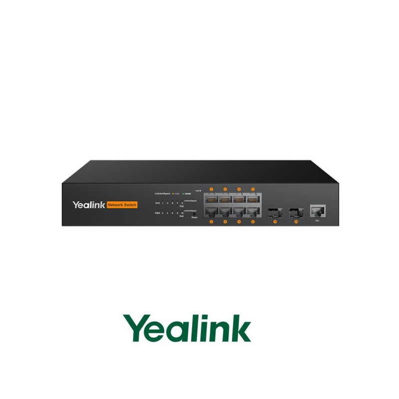 Yealink RCH80 Conmutador AV administrado basado en web L2+ de 8 puertos Diseñado específicamente para entornos profesionales de AV sobre IP.