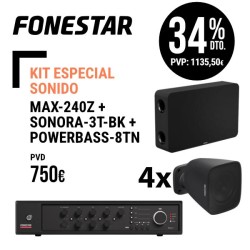 Conjunto Fonestar de sonorización de sala Compuesto Amplificador MAX-240Z,  Altavoz SONORA-3TN  4 unidades y Subwoofer POWERBASS-8TN.