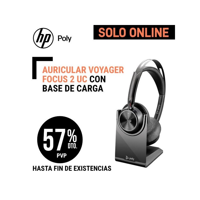 Auricular Poly Voyager FOCUS 2 UC USB C, Adaptador USB C, USB A Microsoft CON Soporte Carga.
