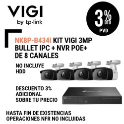 VIGI NK8P-B434I Kit VIGI 3 MP Bullet IPC  NVR PoE+ de 8 Canales ,Incluye 04 cámaras IPC modelo VIGI C330I 4mm , VIGI NVR-1008H8P, No incluye HDD.