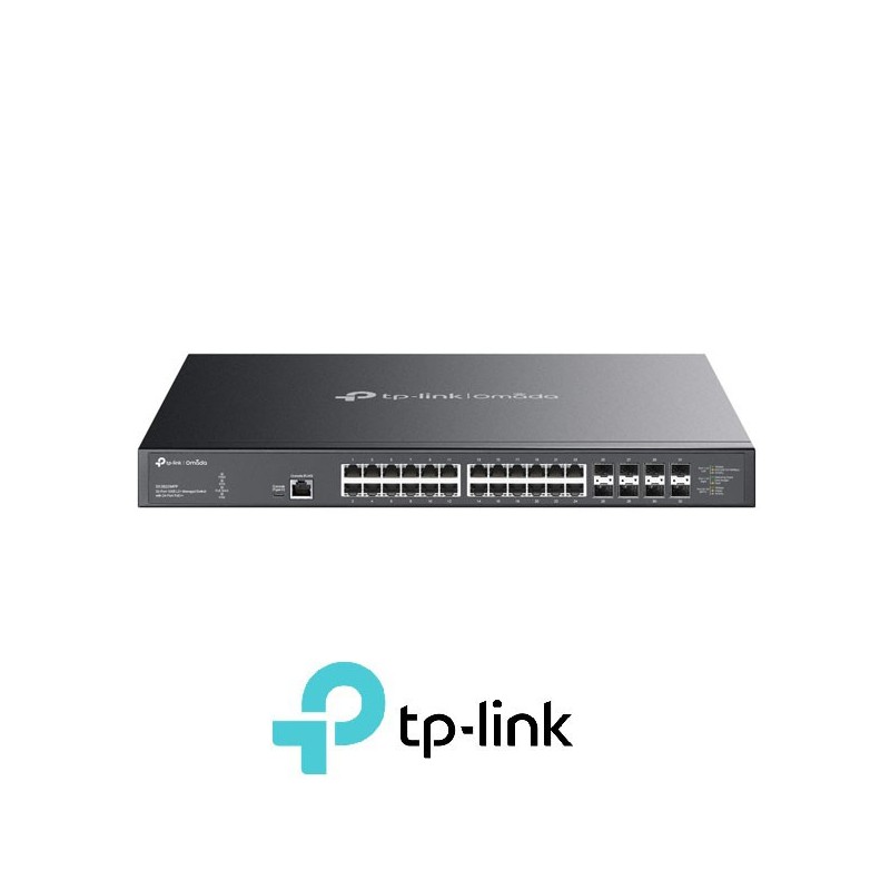 Switch TpLink Omada 10GE L2 de 32 puertos con PoE de 24 puertos 24 puertos RJ45 PoE de 125 8 ranuras SFP de 110 Gbps