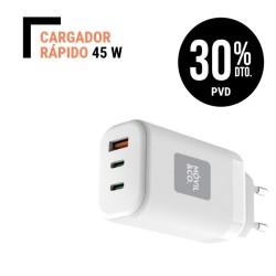 Cargador Rápido 1 Usb-A y 2 Usb-C de 45 W
