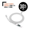 Cable carga rápida USB-C a  USB-C de 140W con pantalla Led, monitoriza potencia de carga.