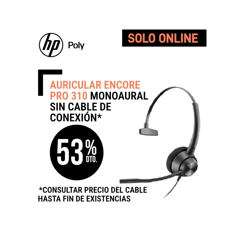 Auricular Poly Encore Pro 310 77T43AA Monoaural Cancelación Ruido QD SIN Cable de Conexión