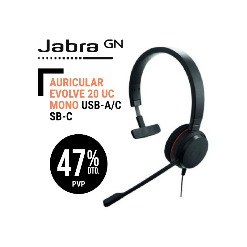 Auricular Jabra EVOLVE 20 UC Mono USB A/C.