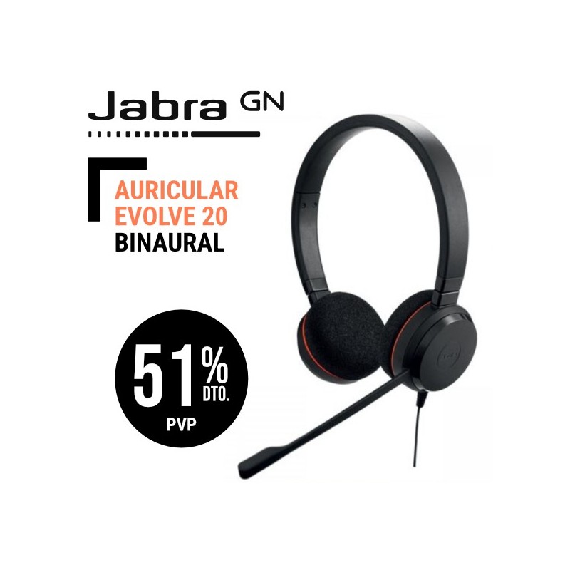 Auricular Jabra Evolve 20 UC Duo USB A Microsoft