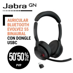 Auricular Jabra Bluetooth Evolve2 55 Binaural con Dongle USB-C Versión Micrososft