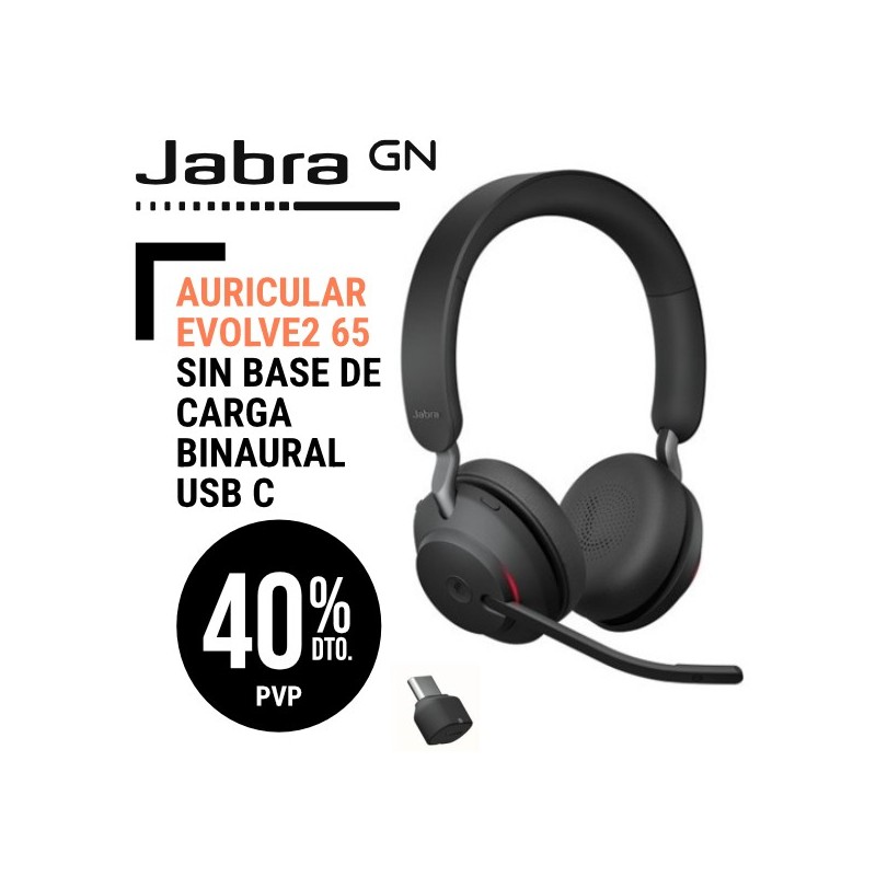 Auricular Jabra Evolve2 65 Negro SIN Base de Carga Binaural USB C