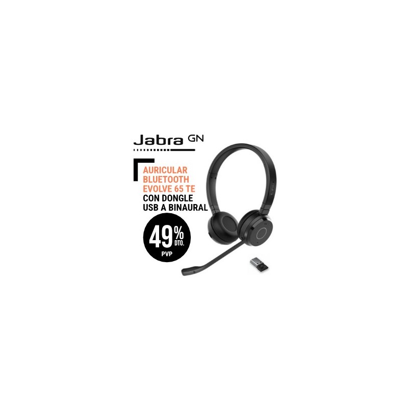 Auricular Bluetooth Jabra Evolve 65 TE con Dongle USB A Binaural Conector de Carga USB C SIN Base de Carga