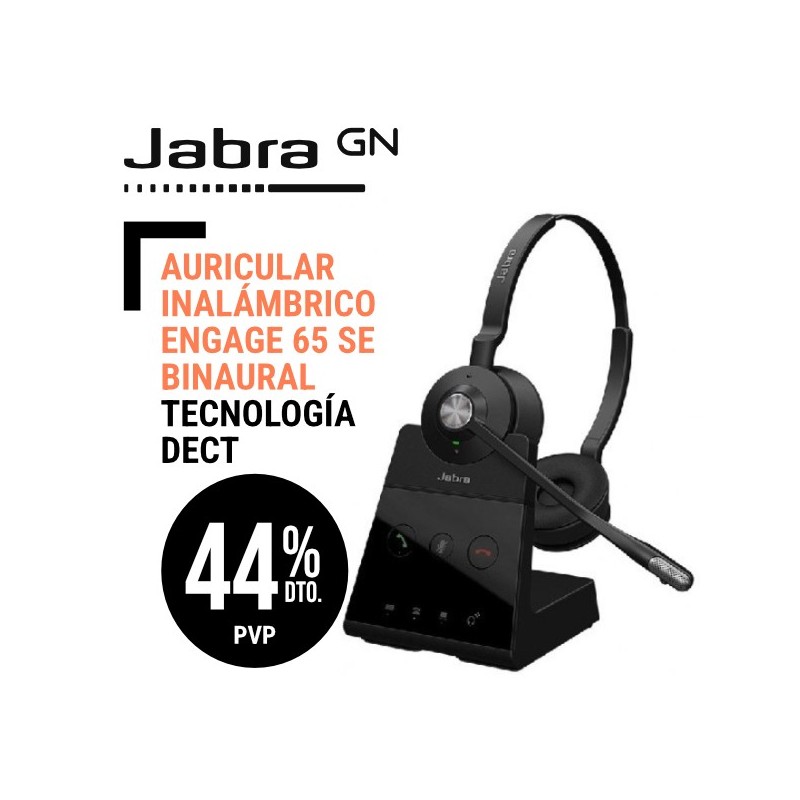 Auricular Inalámbrico Jabra Engage 65 SE Binaural Tecnología DECT para Teléfono Fijo y PC