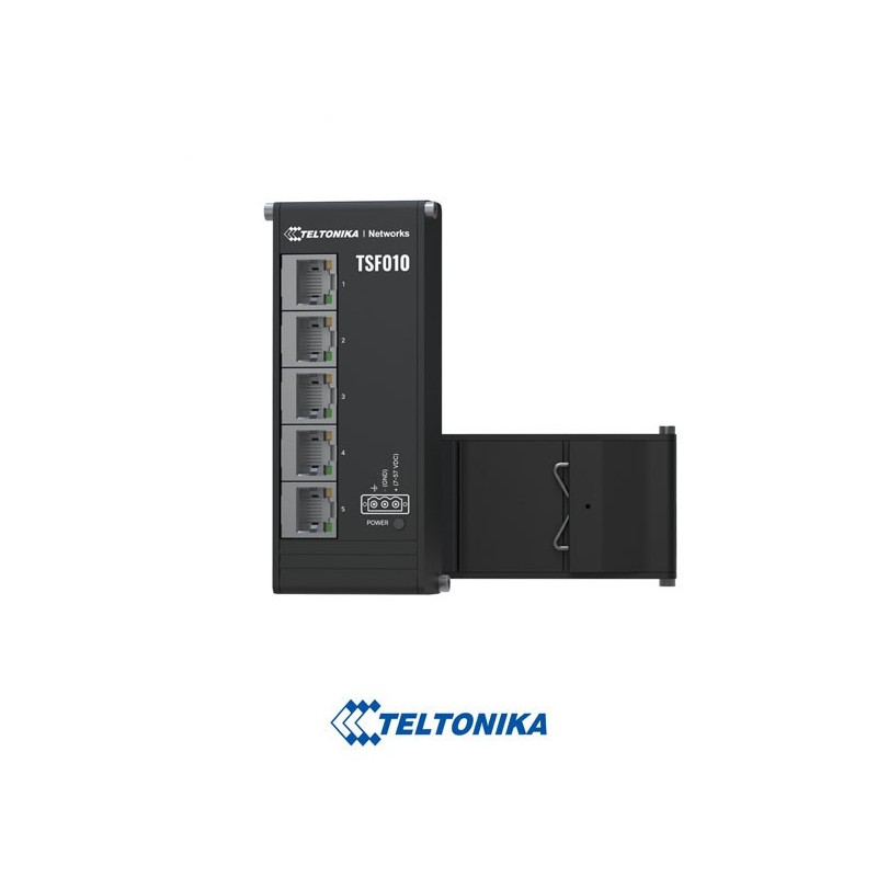 Teltonika Switch No gestionable Industrial - 5 puertos Ethernet RJ45 Fast Ethernet - Rugerizado Carcasa Aluminio Anodizado - Plug and Play - Alimentación DC 7 a 57V - Led de Estado