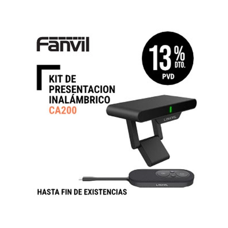 Kit de presentacion Inalámbrico Fanvil CA200 Compatible con pantallas con HDMI inicio con una sola pulsación para compartir pantalla Inalámbrica hasta 4 dispositivos Plug and Play Acceso inalámbrico a cámara micrófono y Altavoz.