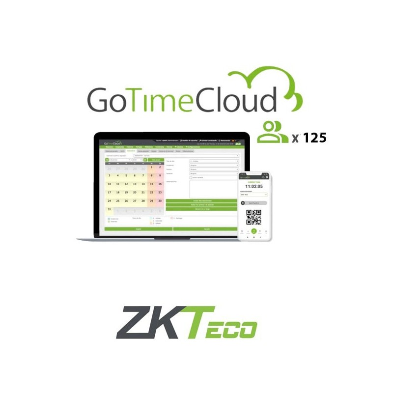 Cuota anual recurrente Gotime hasta 125 usuarios. Permite el fichaje en terminal físico compatible, URL y/o APP indistintamente