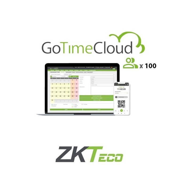 Cuota anual recurrente Gotime hasta 100 usuarios. Permite el fichaje en terminal físico compatible, URL y/o APP indistintamente