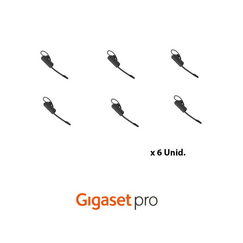Auricular Inalámbrico Dect Gigaset CH21D PRO Convertible, Gancho Oreja + Banda Cuello + Diadema. Pack 6 ud.+Multicargador.