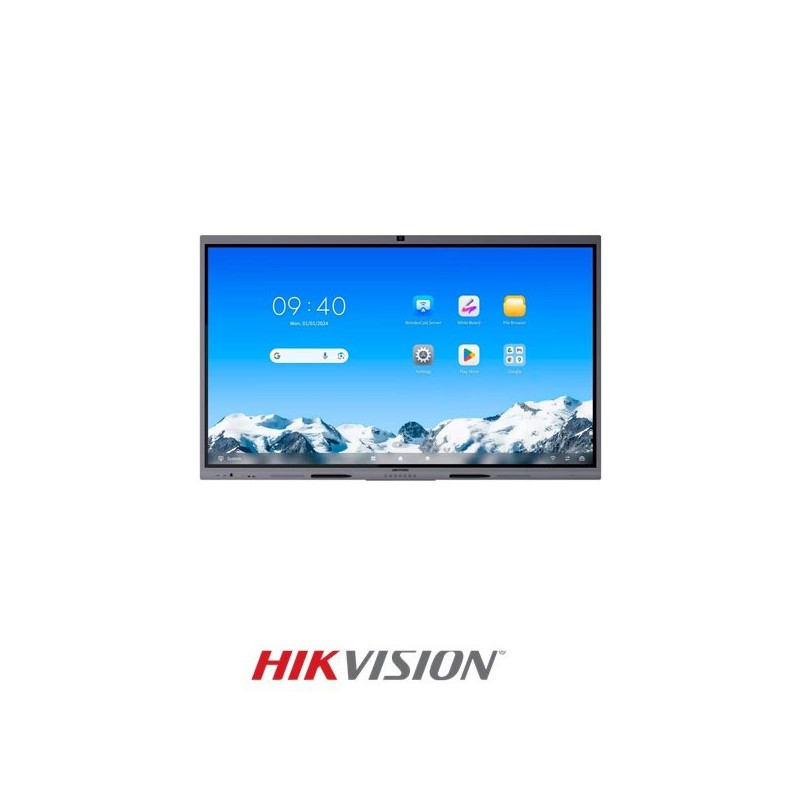 Monitor Interactivo Hikvison 86", 4K, Android 14 (EDLA),  memory 8GB, build-in 128GB storage,  45 points infrared touch, Built-in 8 MP camera with AI function, and 8 microphone arrays