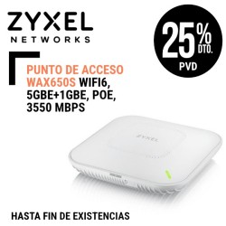 Zyxel WAX650S Punto de Acceso WiFi6 5GbE1GbE PoE 3550 Mbps  Smart Antenna 4x4  2x2  Scanning Radio  Bluetooth