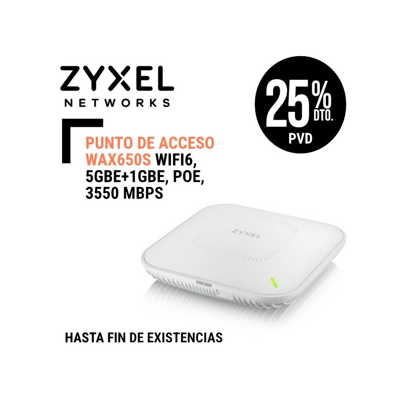 Zyxel WAX650S Punto de Acceso WiFi6 5GbE1GbE PoE 3550 Mbps  Smart Antenna 4x4  2x2  Scanning Radio  Bluetooth