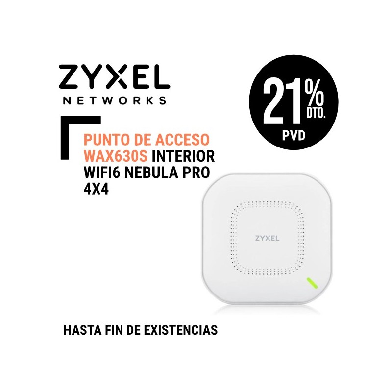 Punto Acceso Zyxel Interior WiFi6 WAX630S Nebula PRO 4x4  4x4 antenas Smart Antenna puerto MultiGiga 25Gbps sin Alimentador Corriente